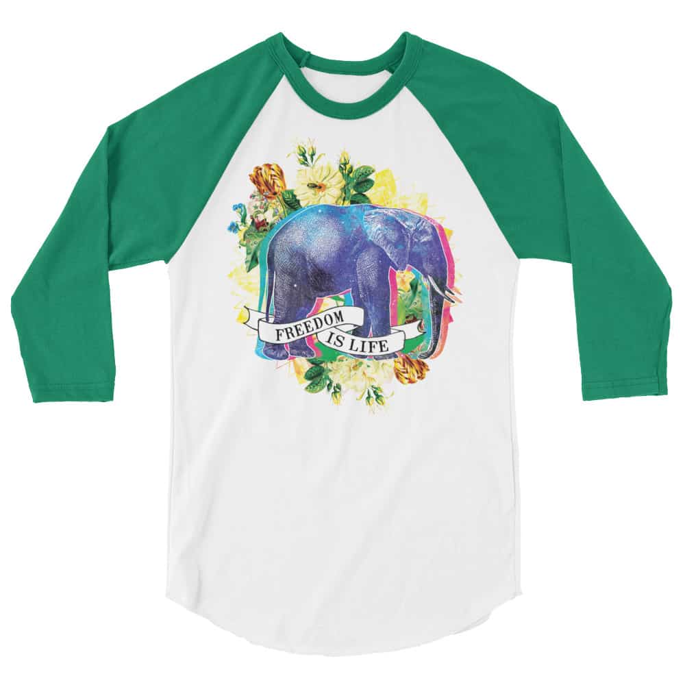 'Freedom is LIfe (Elephant)' 3/4 sleeve raglan shirt 4
